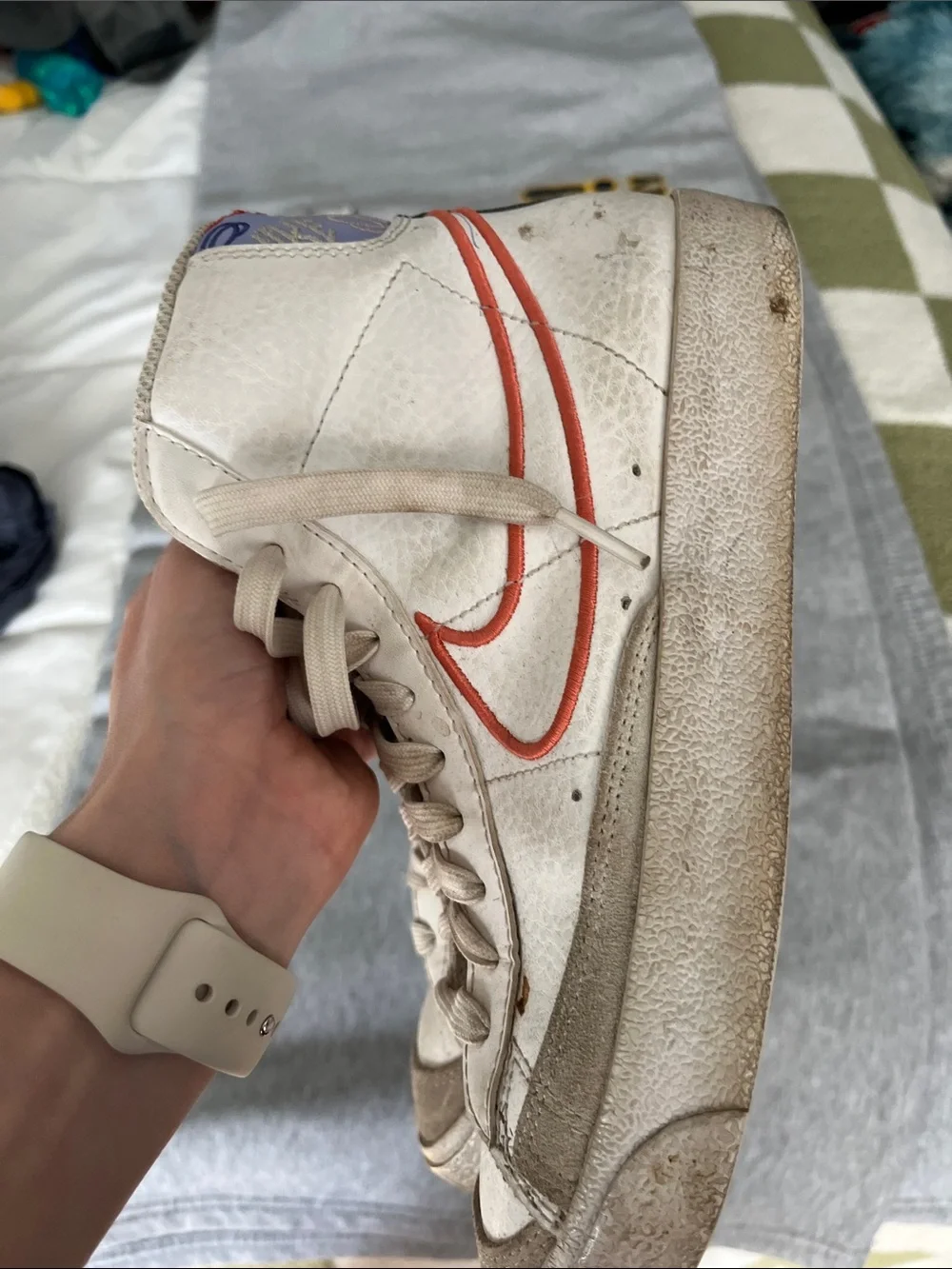 Nike Kids High-Top Sneakers in White with Red and Light Pink Accents